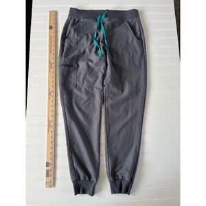 FIGS Zamora Jogger Scrub Pants Womens Small Charcoal Gray Teal Drawstring W29005